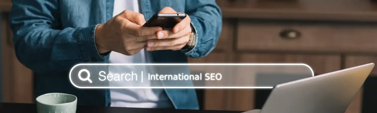 Man using smartphone to search for international SEO services