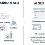 Visual comparison between traditional SEO ranking and AI SEO answer extraction