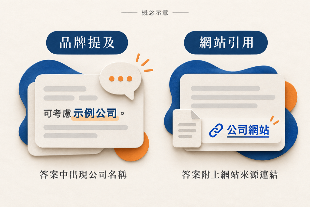 AI 回答提及公司名稱與附上公司網站來源連結的分別。